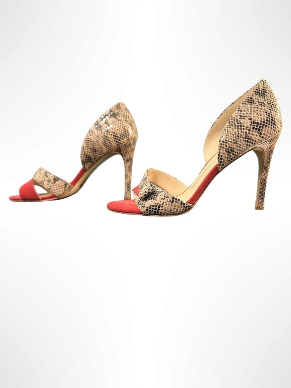 NINE WEST d'Orsay Stiletto Sandal Embossed Leather Coral Suede Size 8.5